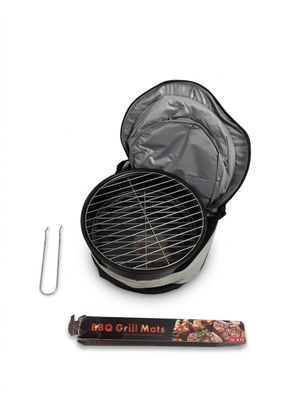 Ce barbecue portable rond possède une structure métallique a…
