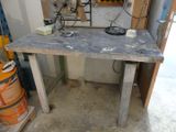 a workbench that has a table with tools on it