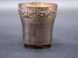 a silver cup that is sitting on a table