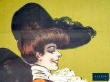 painting of a woman in a large hat with a fan in her hand