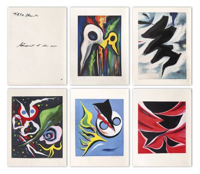 un ensemble de six tableaux représentant des oiseaux sur fond blanc