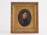 portrait of a young man with a black cat in a gold frame