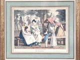 an image of a painting of a group of people sitting on a bench
