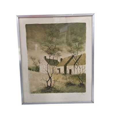 an image of a picture of a painting of a house and trees