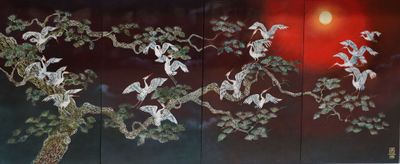 LE CHANH (1940-2004) Hérons et pins parasol Paravent à quatr…