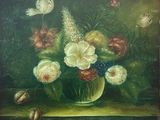 une peinture de fleurs dans un vase sur une table