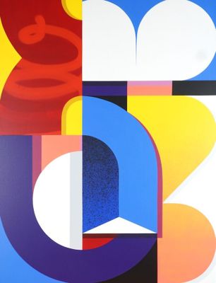 une image représentant une peinture abstraite colorée, composée de différentes formes et couleurs