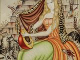 une image représentant un tableau où l'on voit une femme jouant d'un instrument de musique