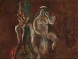 a painting of two women standing next to each other