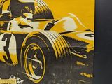a poster on the wall of a race car