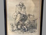 framed poster of a man and a woman hugging each other in front of a wall