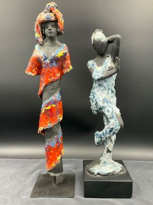 2 sculptures céramiques de Maryvonne CLARA, « femme au pagne…