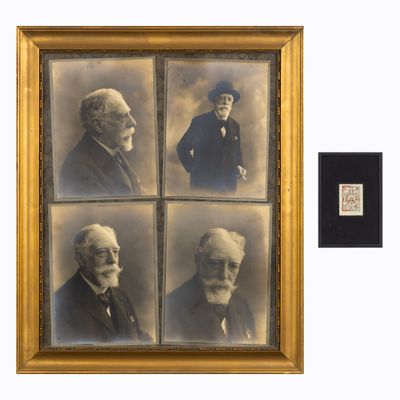 une vieille photo montrant un groupe d'hommes en costume et chapeau