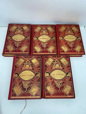 six books of the harry potters series are lined up on a white surface