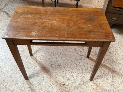 a small wooden table with a drawer underneath it