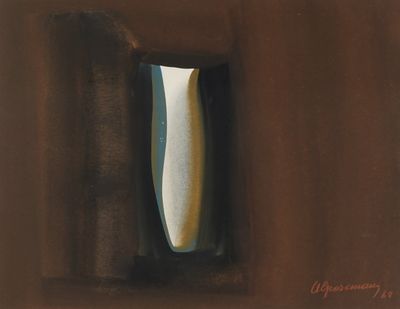 an image of a painting of a vase sitting in a window