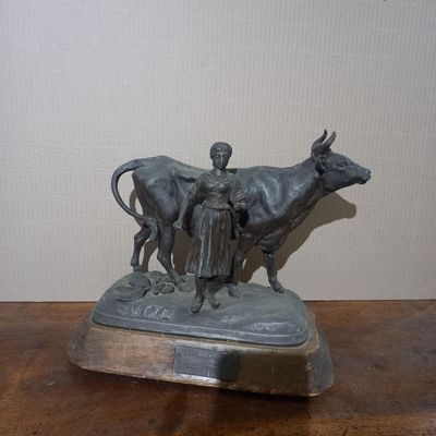 Ch. VALTON (1851-1919) d'ap. GROUPE en régule "La gardienne …