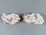 deux morceaux de roche blanche et marron sur une surface grise