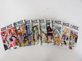 six comics are lined up in a row on a white surface