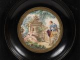 a picture of a picture of a woman and a man in a garden