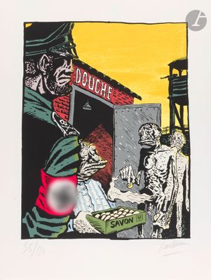 an image of a drawing of a man handing something to another man