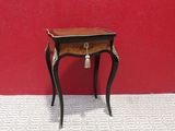 dollhouse miniature table with drawer and drawer on top of it