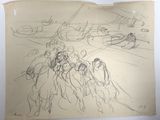 drawing of a group of people riding on a horse drawn by a man