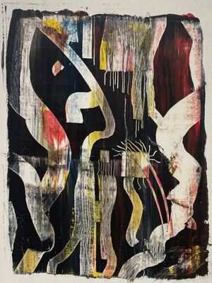 une image représentant une peinture sur un mur blanc, avec de la peinture noire et jaune