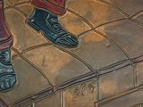 a painting of a pair of shoes on a tiled floor