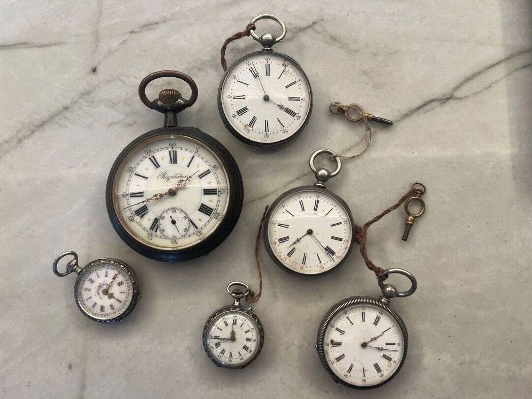 LOT DE 5 MONTRES DE GOUSSET ET DE COL en argent 800 millième…