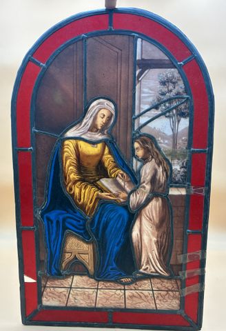 Vitrail en verre polychrome et réseau de plomb représentant Saint