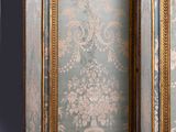 three paneled screen with a floral design on a blue background