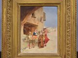 an image of a painting of a group of people outside a building