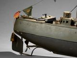 a model of a boat on display on a table