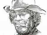 un dessin à l'encre représentant un homme portant un chapeau de cow-boy