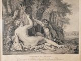 a drawing of a naked man laying on the ground next to a woman