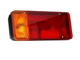 a close up of a red and yellow light on a white background