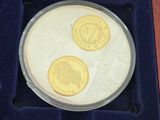 a silver and gold coin sitting in a box