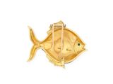 gold plated fish brooch with emerald eyes