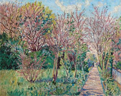 une image représentant un tableau d'un sentier dans un parc