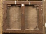 painting of a wooden frame with a window on a white background