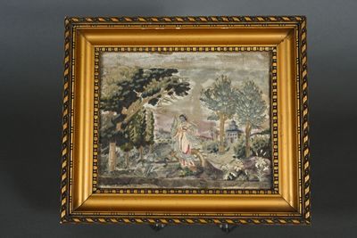 tableau encadré représentant une femme et un enfant dans un jardin