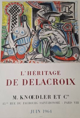 affiche représentant un tableau où l'on voit un homme assis sur une chaise devant une guitare