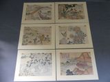 quatre peintures asiatiques encadrées représentant des oiseaux et des fleurs sur un fond bleu