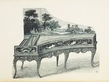 a black and white drawing of a grand piano