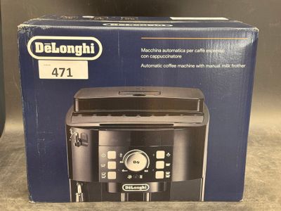 packaging of delonghi coffee machine in box on counter top