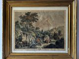 a painting of a village scene in a gold frame
