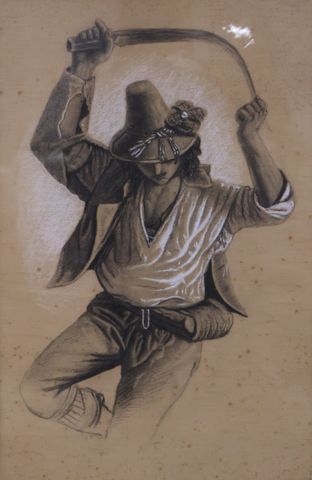 École Française fin XIXème. « Moissonneur ». Crayon et rehaut de ...