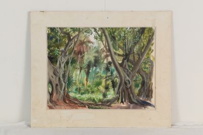 une photo d'un tableau représentant des arbres dans la forêt