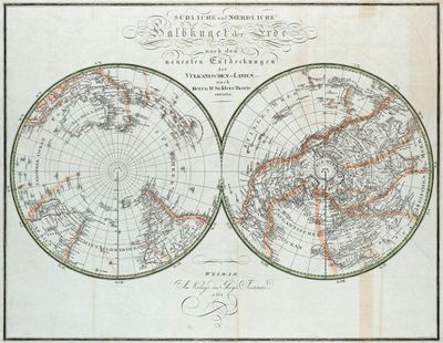 une vieille carte du monde représentant le pôle Nord et le pôle Sud